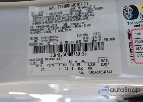 2011 Lincoln Mkz from USA, damaged, VIN 3LNHL2GC4BR760128